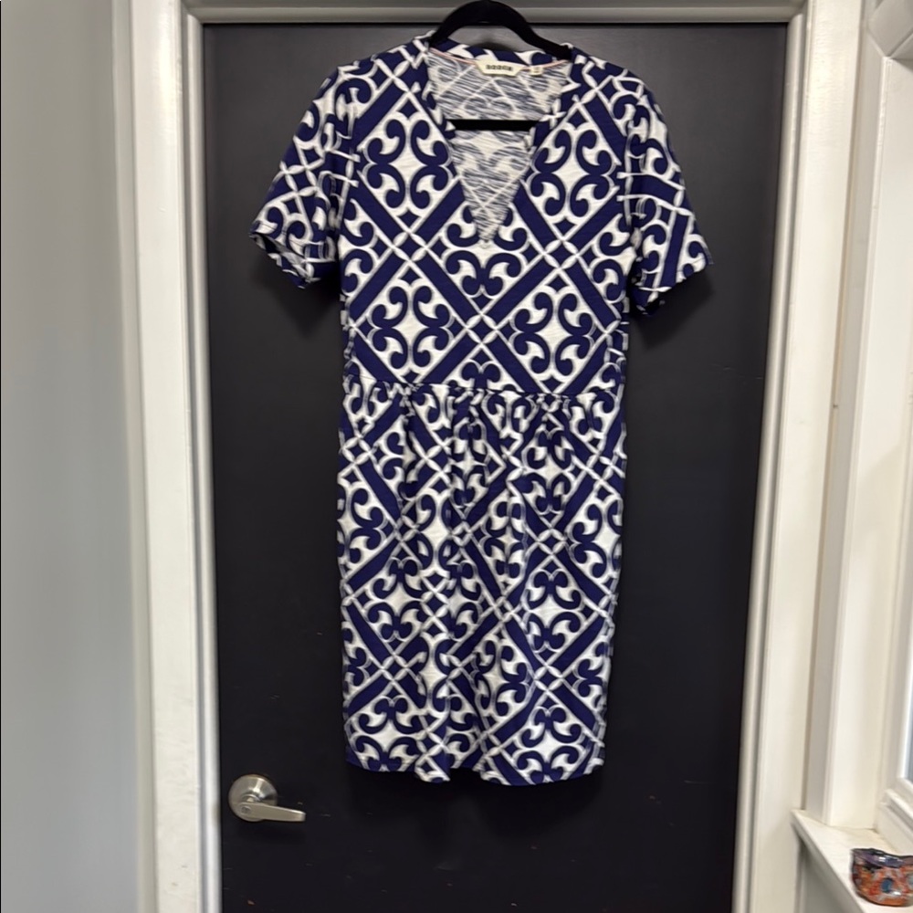 Boden Blue and White V-Neck Midi Sundress